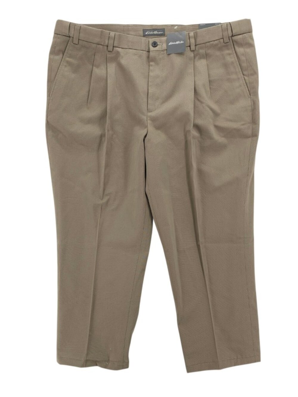 NEW EDDIE BAUER Pleated Chino Pants Relaxed Straight Fit Taupe Khaki Size 44x28